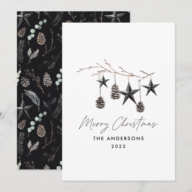 Cartes Pour Fêtes Annuelles Noir moderne scandi élégant script Noël Vacances (Devant / Derrière)