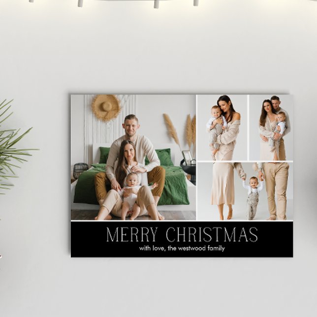 Cartes Pour Fêtes Annuelles NOIR Noël Elegant 4 Collage Message photo (Créateur téléchargé)