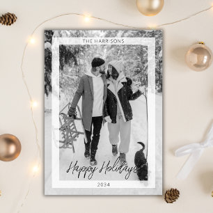 Cartes Pour Fêtes Annuelles Noir Noir Blanc Simple Photo Moderne