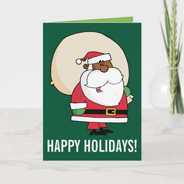 Cartes Pour Fêtes Annuelles Noir Père Noël avec sac de jouets (Devant)