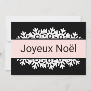 Cartes Pour Fêtes Annuelles Noir, Quartz Rose et Flocons de Neige Blancs
