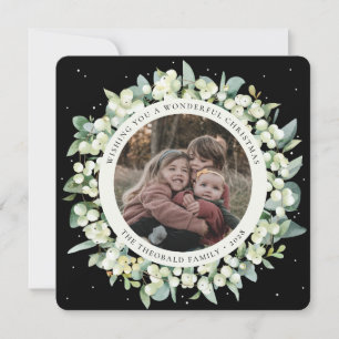 Cartes Pour Fêtes Annuelles Noir Rond/Carré Snowberry+Eucalyptus Photo