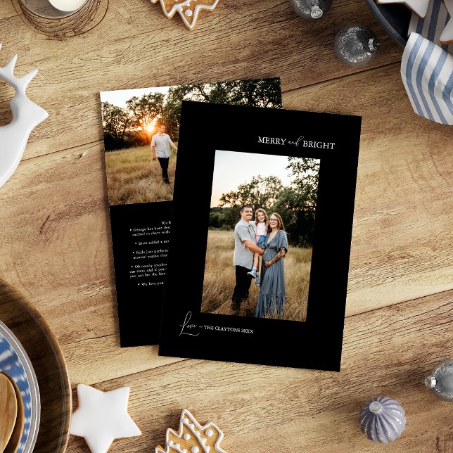 Cartes Pour Fêtes Annuelles Noir simple moderne Joyeux et photo brillante (Créateur téléchargé)