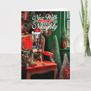 Cartes Pour Fêtes Annuelles Noir Tan Coonhound Naughty ou Nice