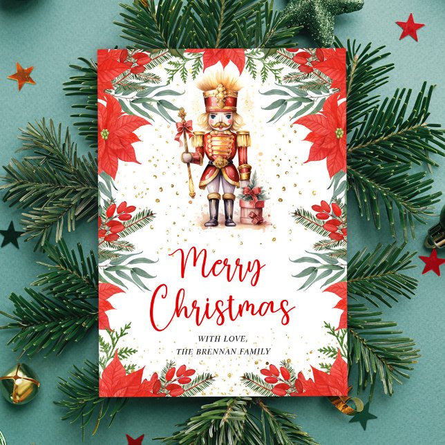 Cartes Pour Fêtes Annuelles Noisette Botanique Joyeux Noël (Nutcracker Botanical Merry Christmas Holiday Card)