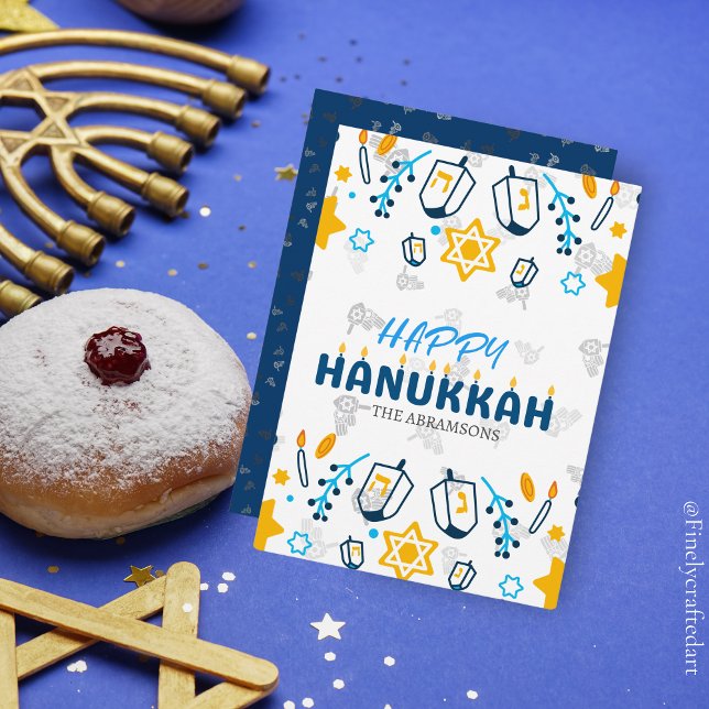 Cartes Pour Fêtes Annuelles Nom de famille personnalisé Joyeuse Hanouka (Créateur téléchargé)