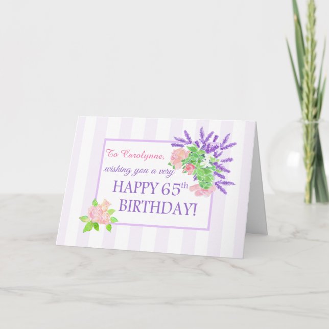 Cartes Pour Fêtes Annuelles Nom personnalisé 65e anniversaire avec fleurs d'ét (Devant)