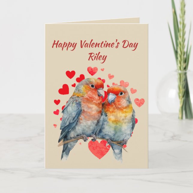 Cartes Pour Fêtes Annuelles Nom Personnalisé Aimer Cute Tropical Parrots Coeur (Devant)