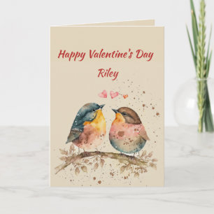 Cartes Pour Fêtes Annuelles Nom personnalisé Amour Jolis Oiseaux Amour Cœurs R
