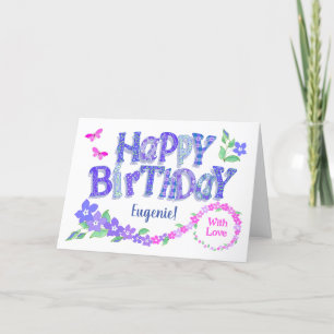 Cartes Pour Fêtes Annuelles Nom personnalisé Anniversaire rose et bleu