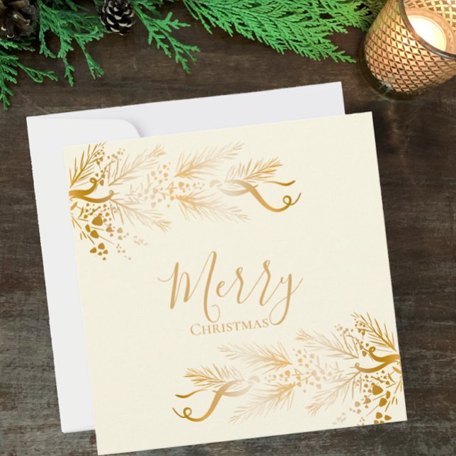 Cartes Pour Fêtes Annuelles Nom personnalisé Élégant unique Joyeux Noël (Personalize this original design golden cream Merry Christmas greeting card with family name custom )