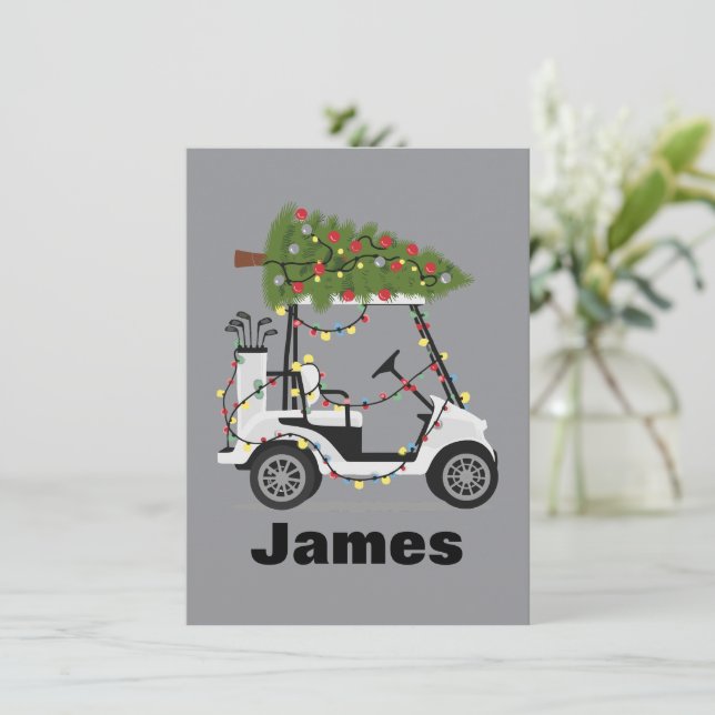 Cartes Pour Fêtes Annuelles Nom personnalisé Golfer Christmas Golf Panier Noël (Debout devant)