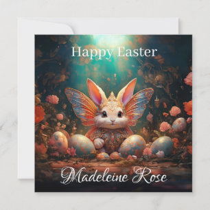 Cartes Pour Fêtes Annuelles Nom personnalisé Joyeux lapin de Pâques avec oeufs