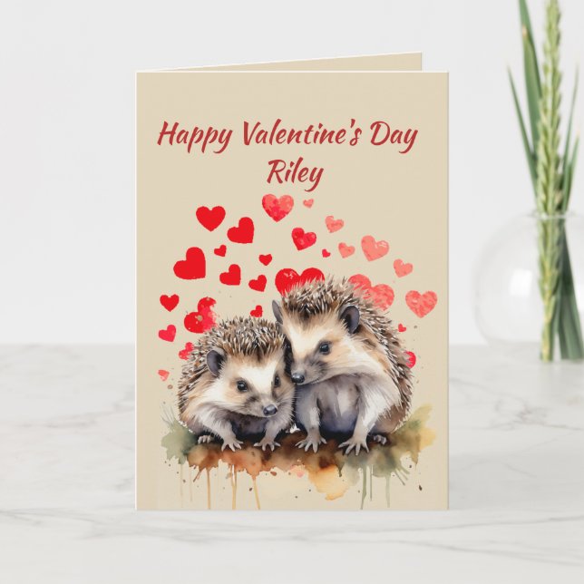 Cartes Pour Fêtes Annuelles Nom personnalisé Love mignon Hérisson Coeurs anima (Devant)