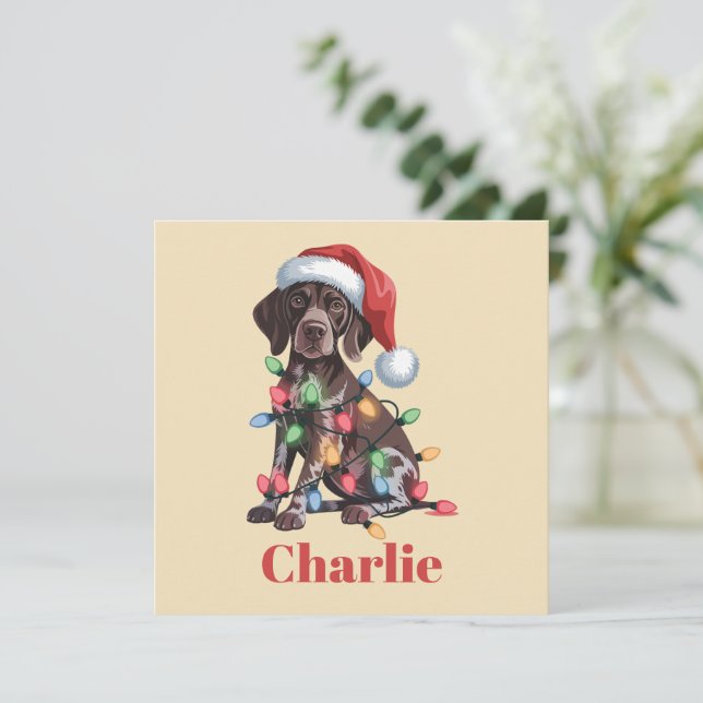 Cartes Pour Fêtes Annuelles Nom personnalisé Pointer allemand à poil court Noë (Debout devant)