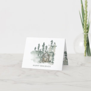Cartes Pour Fêtes Annuelles Nom personnalisé Rustique Cabine Aquarelle Forêt v