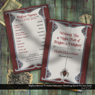 Cartes Pour Fêtes Annuelles Noms Bigfoot Imprimable Halloween Jeu de correspon