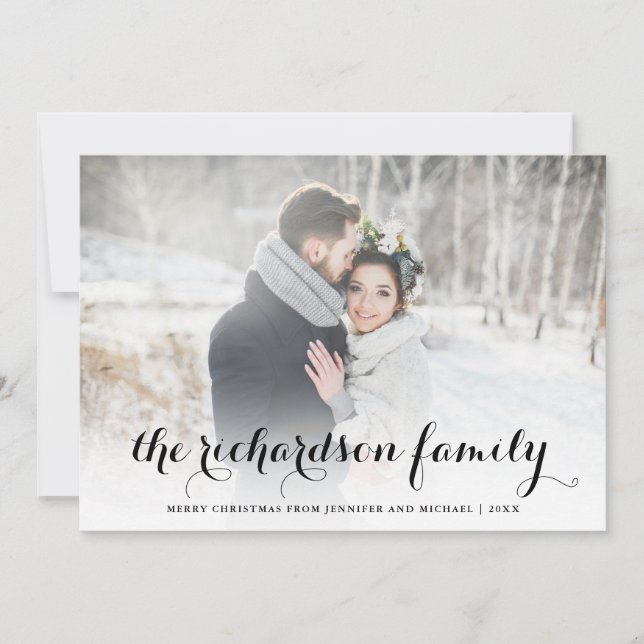 Cartes Pour Fêtes Annuelles Noms de Noël | Noir et blanc avec photo (Devant)