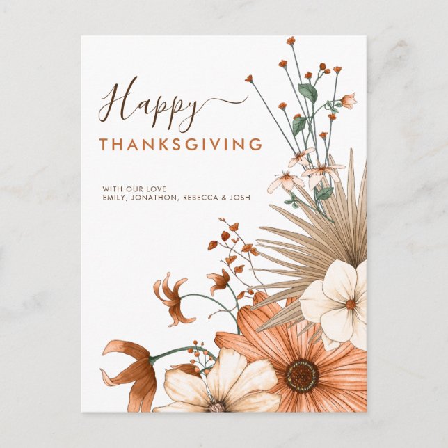 Cartes Pour Fêtes Annuelles Noms des Bons thanksgivings de feuillage des fleur (Devant)