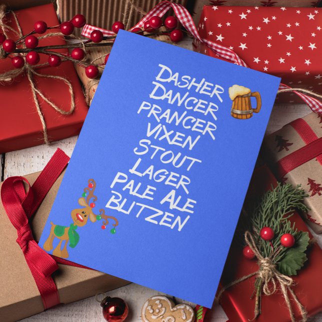Cartes Pour Fêtes Annuelles Noms des rennes de bière Rudolph Noël Funny (Créateur téléchargé)