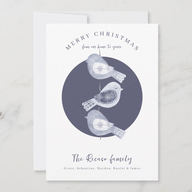 Cartes Pour Fêtes Annuelles Nordic Christmas Blue Birds Photo (Devant)