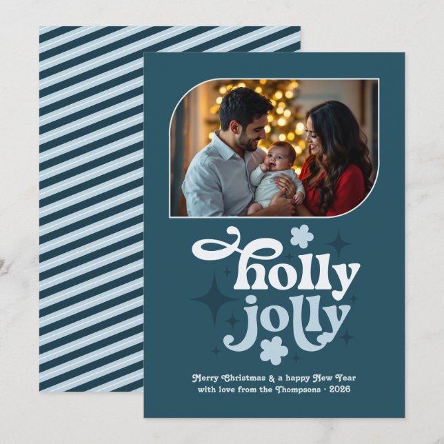 Cartes Pour Fêtes Annuelles Nordic Twilight Modern Blue Christmas Photo (Devant / Derrière)