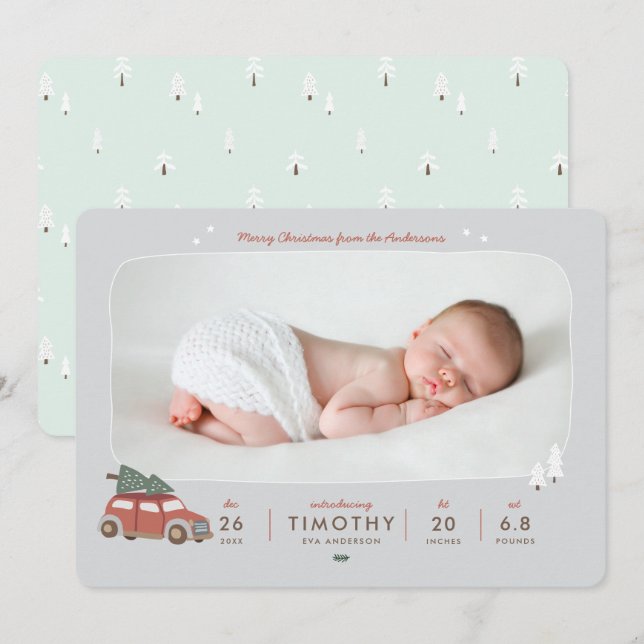 Cartes Pour Fêtes Annuelles Nordic Winter Nouveau bébé Premier Noël (Devant / Derrière)
