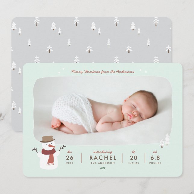 Cartes Pour Fêtes Annuelles Nordic Winter Nouveau bébé Premier Noël (Devant / Derrière)
