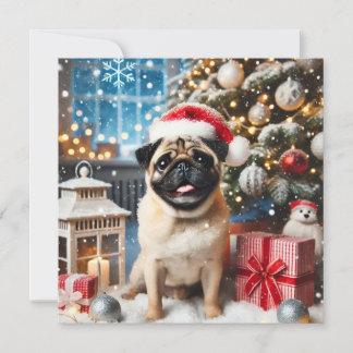 Cartes Pour Fêtes Annuelles Norman T Pug enneigé 
