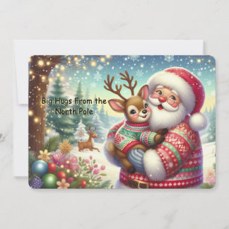 Cartes Pour Fêtes Annuelles North Pole Holiday Greeting  Santa & Reindeer Card