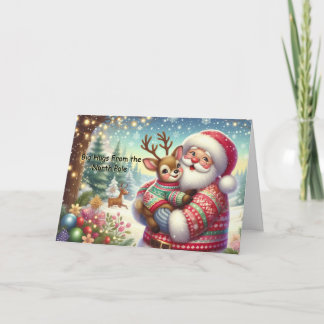 Cartes Pour Fêtes Annuelles North Pole Holiday Greeting  Santa & Reindeer Card