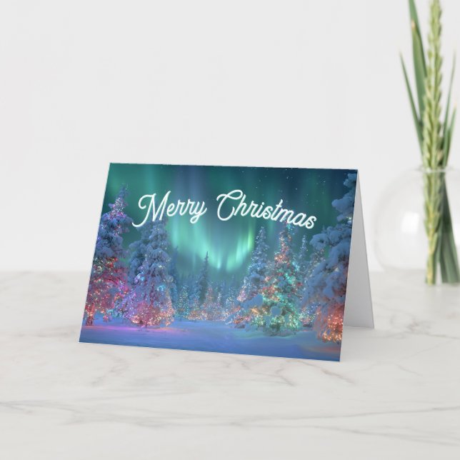 Cartes Pour Fêtes Annuelles Northern Lights Pastel Trees Merry Christmas (Devant)