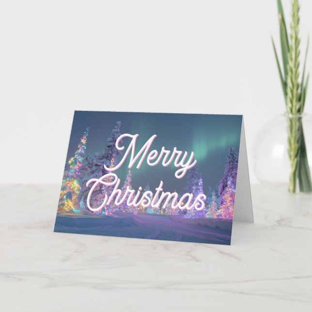 Cartes Pour Fêtes Annuelles Northern Lights Pastel Trees Merry Christmas (Devant)