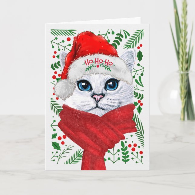 Cartes Pour Fêtes Annuelles Norwegian Forest Cat Santa Hat Meowy Noël (Devant)