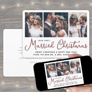 Cartes Pour Fêtes Annuelles Nos premiers mariés Noël 3 Mariages Photos Rouge