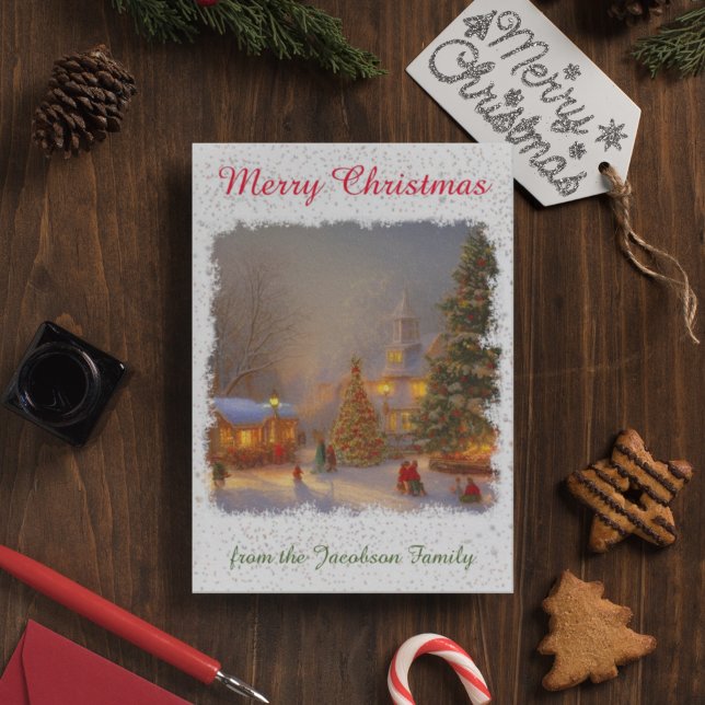 Cartes Pour Fêtes Annuelles Nostalgie Joyeux Noël Arbres Village Carré (Créateur téléchargé)