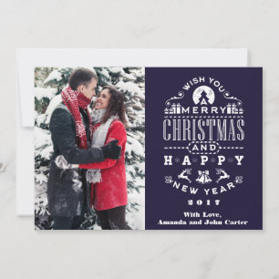 Cartes Pour Fêtes Annuelles Nostalgique bleu Noël Salutations Vertical Photo