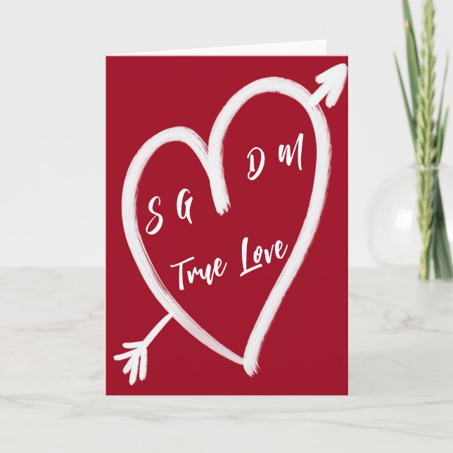 Cartes Pour Fêtes Annuelles Nostalgique Coeur et Initiales Valentine (Devant)
