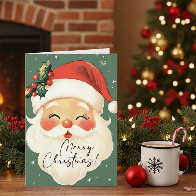 Cartes Pour Fêtes Annuelles Nostalgique Père Noël mignonne Joyeux Noël Personn (Nostalgic Santa Cute Merry Christmas Personalized Holiday Card)