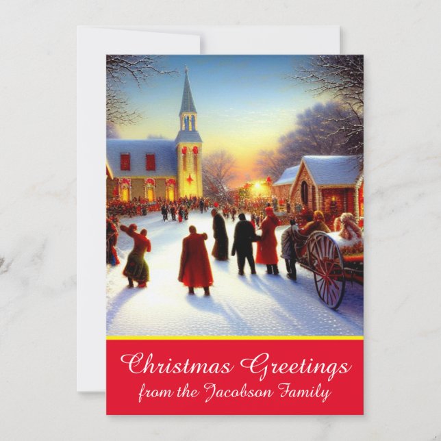 Cartes Pour Fêtes Annuelles Nostalgique Village Eglises de Noël Salutations de (Devant)