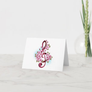 Cartes Pour Fêtes Annuelles notes de clé de sol musicales avec fleurs de Sakur