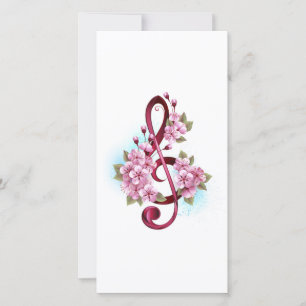 Cartes Pour Fêtes Annuelles Notes de clé de sol musicales avec fleurs de Sakur