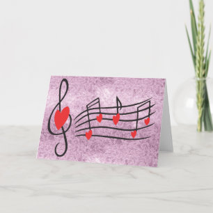 CARTES POUR FÊTES ANNUELLES NOTES DE COEUR D'AMOUR MUSICALE