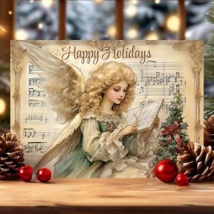 Cartes Pour Fêtes Annuelles Notes de musique vintage Angel Noël