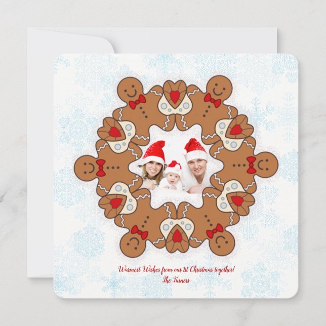 Cartes Pour Fêtes Annuelles Notre 1er Noël Mandala Gingerbread Famille photo (Devant)