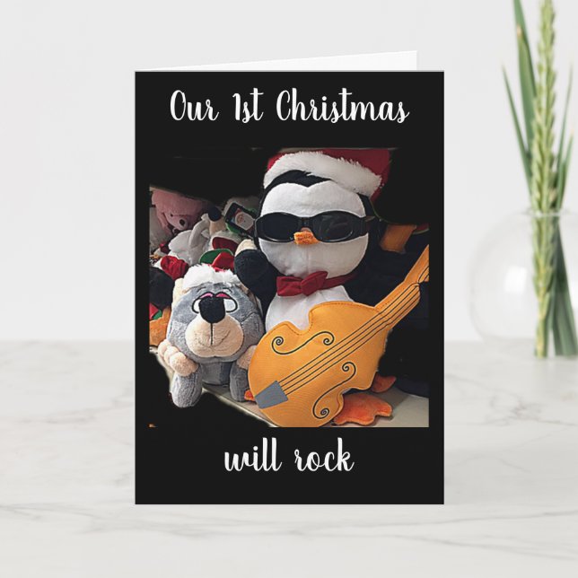 CARTES POUR FÊTES ANNUELLES NOTRE ***1ER NOËL*** SERA LE PENQUIN ROCK-ROCKIN' (Devant)
