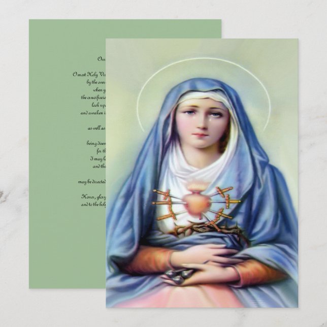 Cartes Pour Fêtes Annuelles Notre-Dame des Douleurs avec prière (Devant / Derrière)