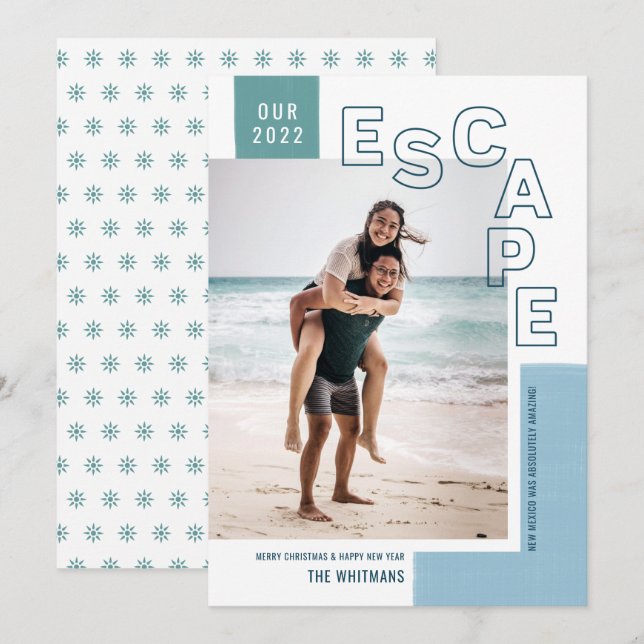 Cartes Pour Fêtes Annuelles Notre évasion | Plage photo moderne Noël (Devant / Derrière)