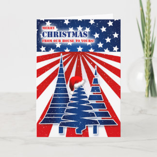 Cartes Pour Fêtes Annuelles Notre maison à vos étoiles et rayures Noël