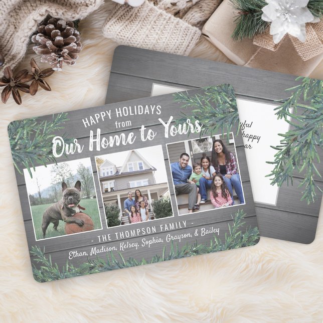 Cartes Pour Fêtes Annuelles Notre maison à vos photos de Noël Bois et verdure (Créateur téléchargé)